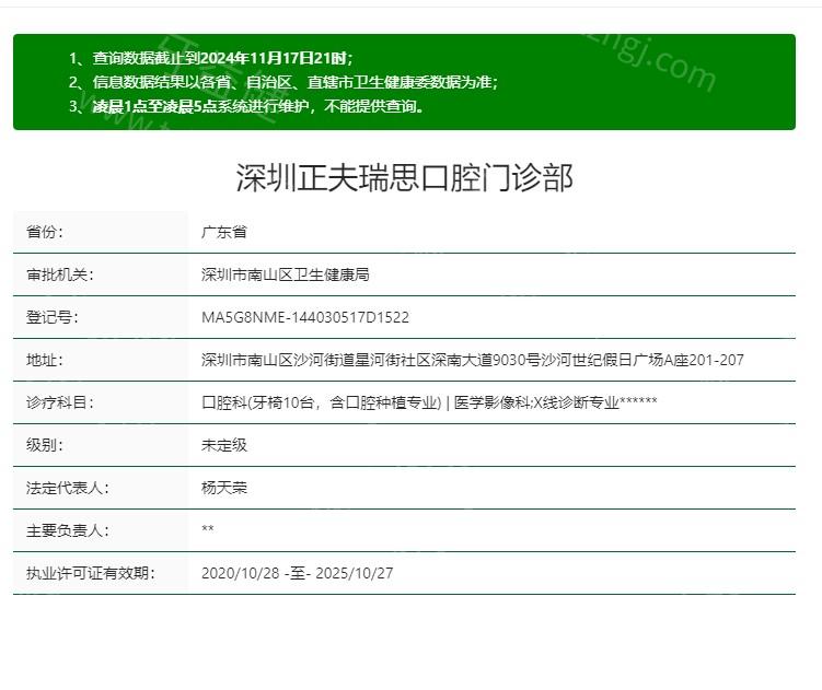 深圳正夫口腔地址+电话+营业时间一览,支持在线预约看牙附价格表